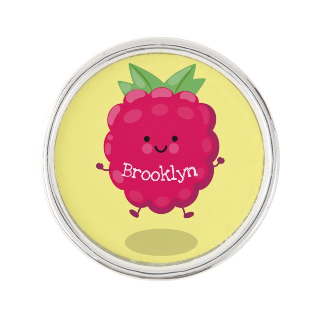 Cute happy raspberry cartoon illustration lapel pin (Front)