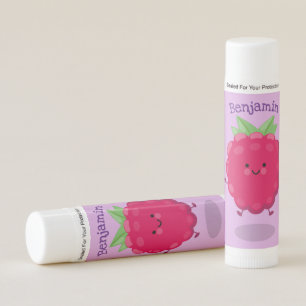 Cute happy raspberry cartoon illustration lip balm