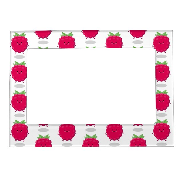 Cute happy raspberry cartoon illustration magnetic frame (Front)