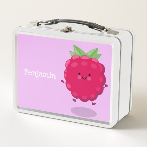 Cute happy raspberry cartoon illustration metal lunch box