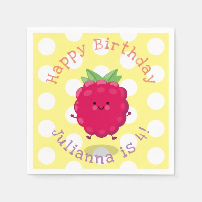 Cute happy raspberry cartoon illustration napkins (Front)