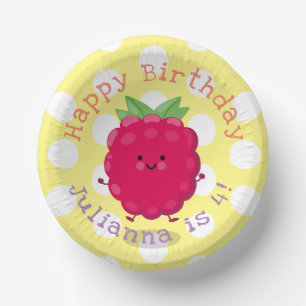 Cute happy raspberry cartoon illustration paper bowls