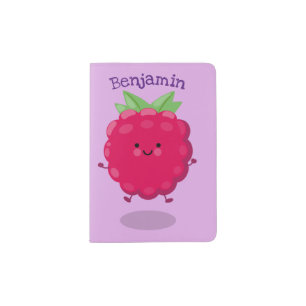 Cute happy raspberry cartoon illustration passport holder