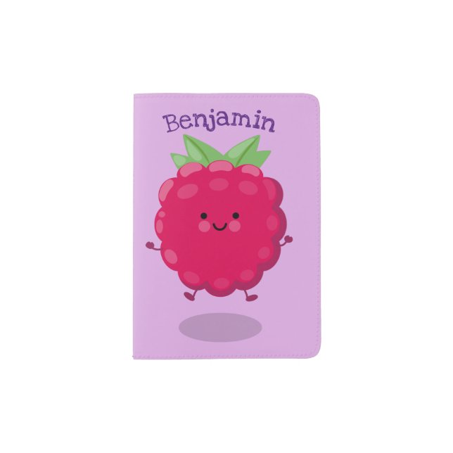 Cute happy raspberry cartoon illustration passport holder (Front)