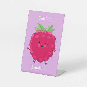 Cute happy raspberry cartoon illustration pedestal sign