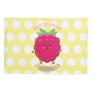 Cute happy raspberry cartoon illustration pillow case