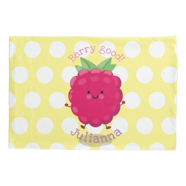Cute happy raspberry cartoon illustration pillow case (Back)