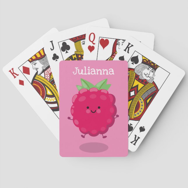Cute happy raspberry cartoon illustration poker cards (Back)