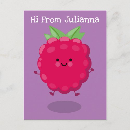 Cute happy raspberry cartoon illustration postcard