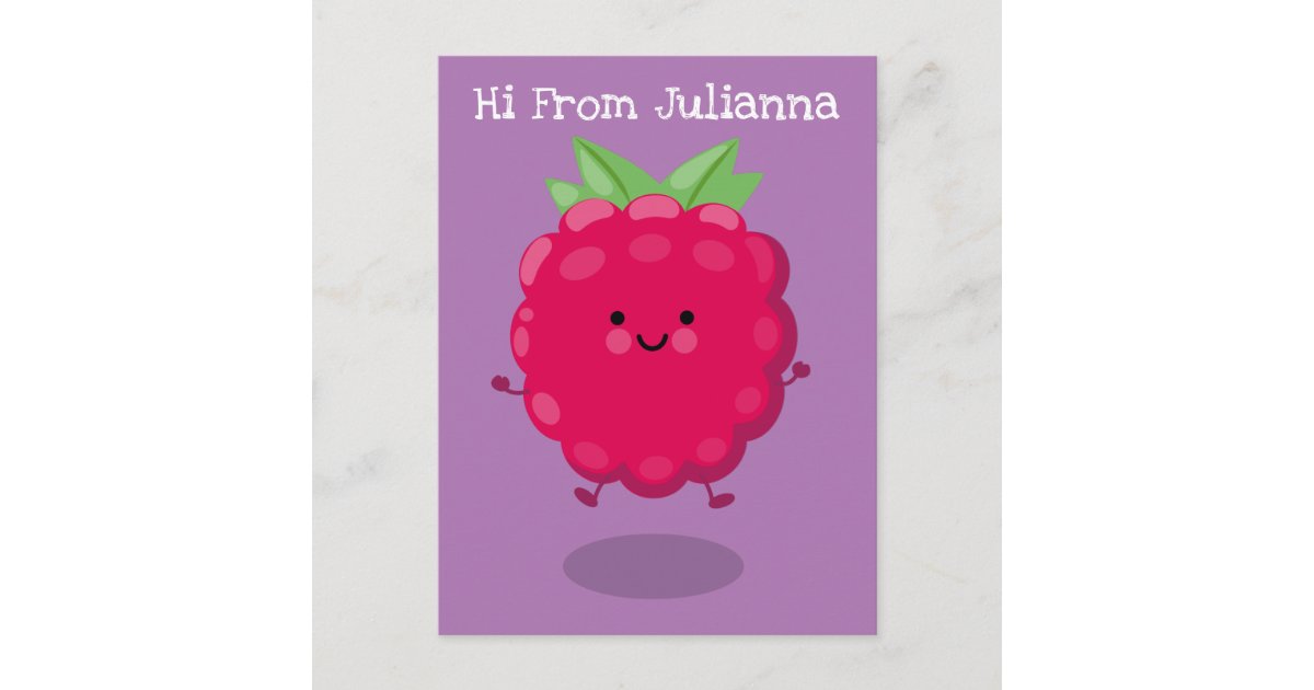 Happy Raspberry Drawing Cute happy raspberry cartoon illustration postcard | Zazzle
