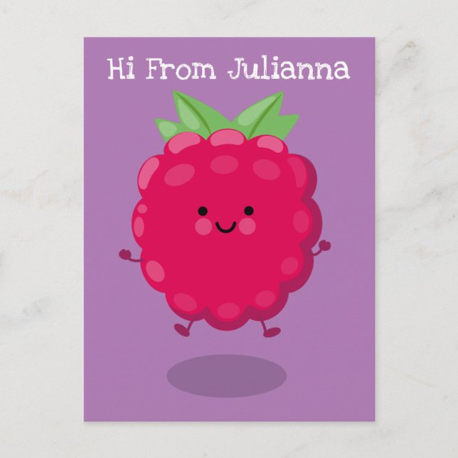 Cute happy raspberry cartoon illustration postcard (Front)