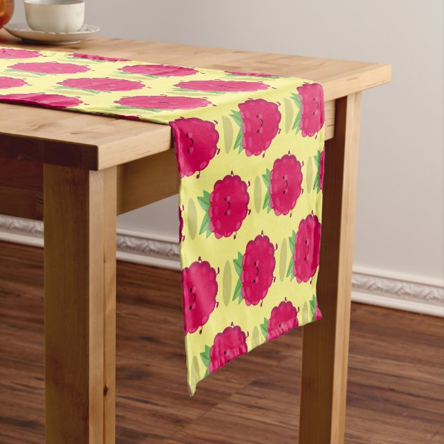 Cute happy raspberry cartoon illustration short table runner (In Situ)