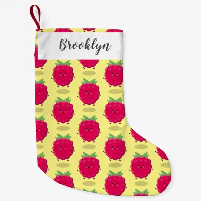 Cute happy raspberry cartoon illustration small christmas stocking (Front)