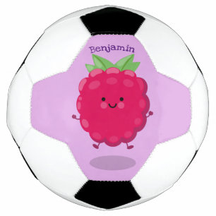 Cute happy raspberry cartoon illustration soccer ball