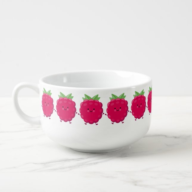 Cute happy raspberry cartoon illustration soup mug (Right)