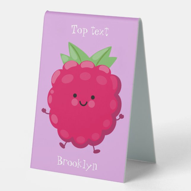 Cute happy raspberry cartoon illustration table tent (Front)
