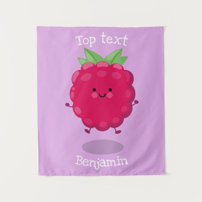 Cute happy raspberry cartoon illustration  tapestry (Front)