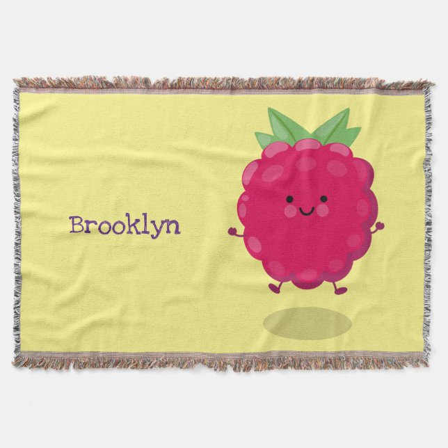 Cute happy raspberry cartoon illustration throw blanket (Front)