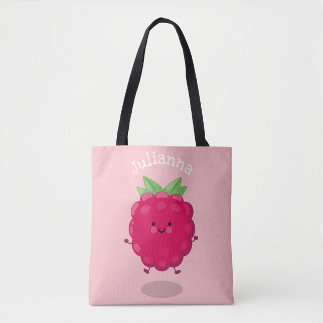Cute happy raspberry cartoon illustration tote bag (Front)