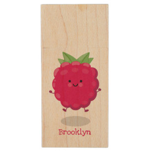 Cute happy raspberry cartoon illustration wood flash drive