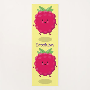 Cute happy raspberry cartoon illustration yoga mat
