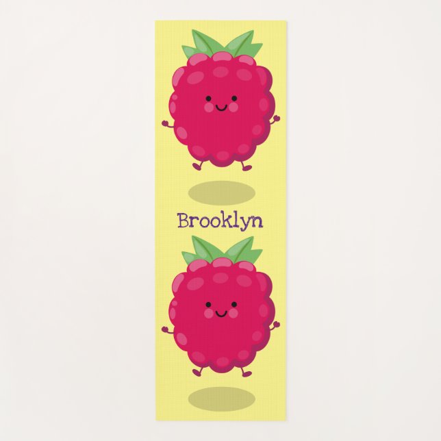 Cute happy raspberry cartoon illustration yoga mat (Front)