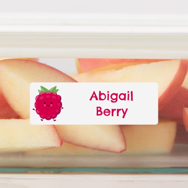 Cute happy raspberry cartoon personalized  labels (Affixed)