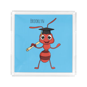 Cute happy red ant cartoon acrylic tray