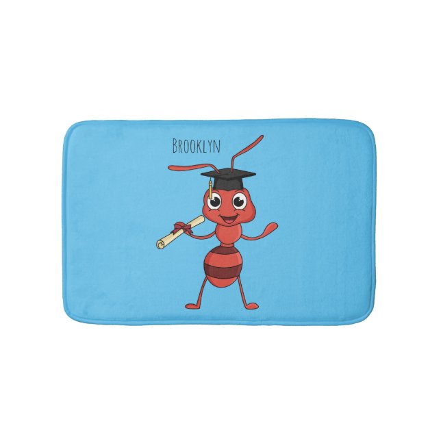 Cute happy red ant cartoon  bath mat (Front)
