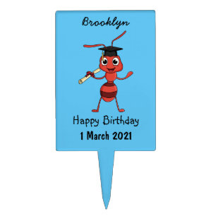 Cute happy red ant cartoon cake topper