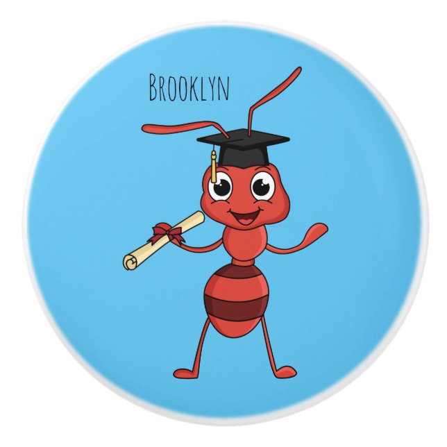 Cute happy red ant cartoon  ceramic knob (Front)