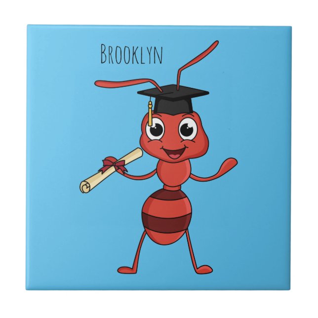 Cute happy red ant cartoon ceramic tile (Front)