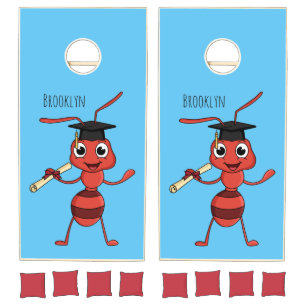 Cute happy red ant cartoon cornhole set