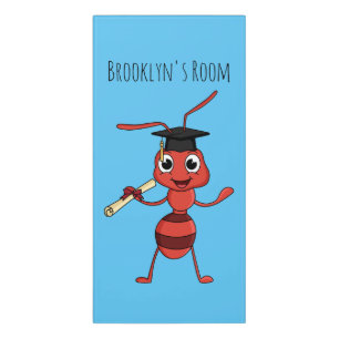 Cute happy red ant cartoon door sign