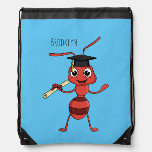 Cute happy red ant cartoon  drawstring bag