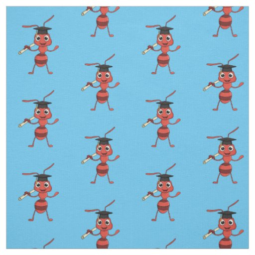 Cute happy red ant cartoon fabric
