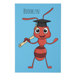 Cute happy red ant cartoon faux canvas print