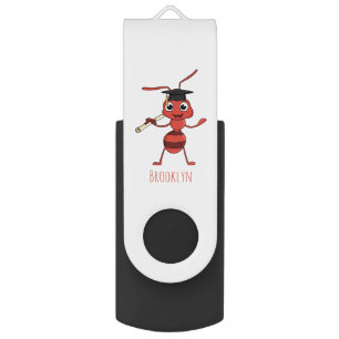 Cute happy red ant cartoon flash drive