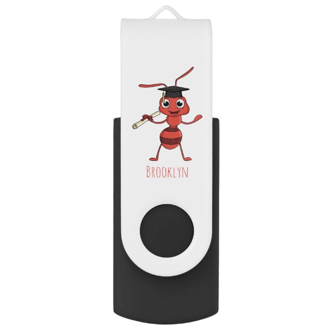 Cute happy red ant cartoon  flash drive (Front Vertical)