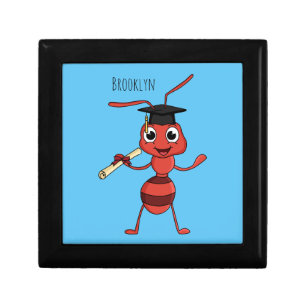 Cute happy red ant cartoon gift box