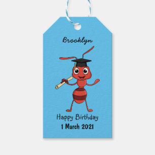 Cute happy red ant cartoon gift tags