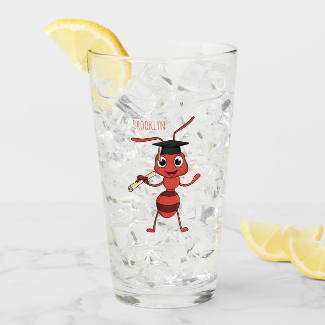 Cute happy red ant cartoon  glass (Front Ice)