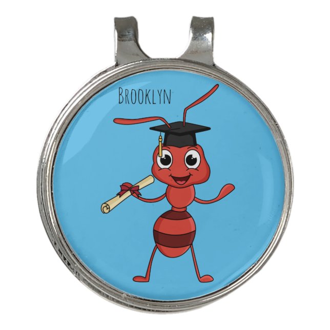 Cute happy red ant cartoon golf hat clip (Front)