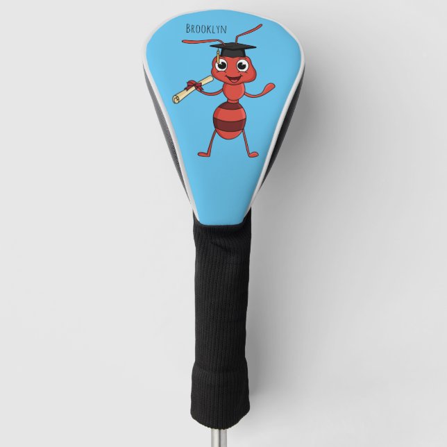 Cute happy red ant cartoon golf head cover (Front)