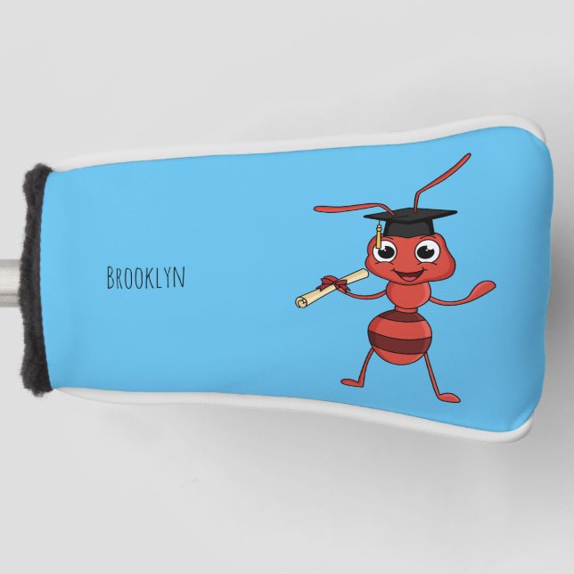 Cute happy red ant cartoon golf head cover (Front)