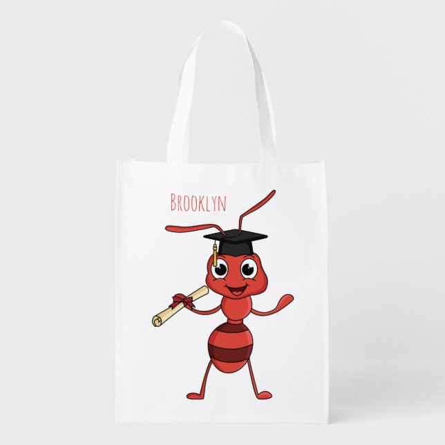 Cute happy red ant cartoon grocery bag (Front)