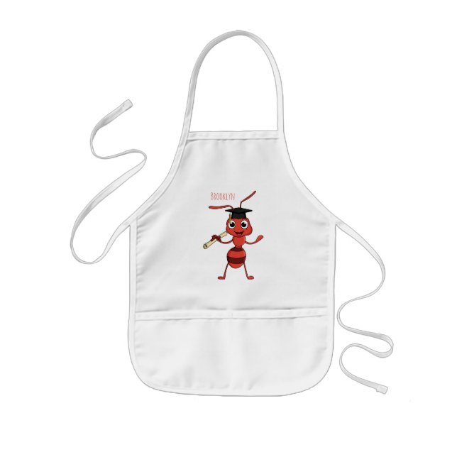 Cute happy red ant cartoon kids' apron (Front)