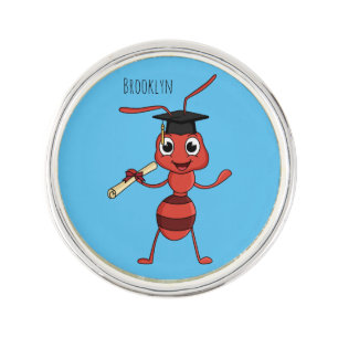 Cute happy red ant cartoon lapel pin