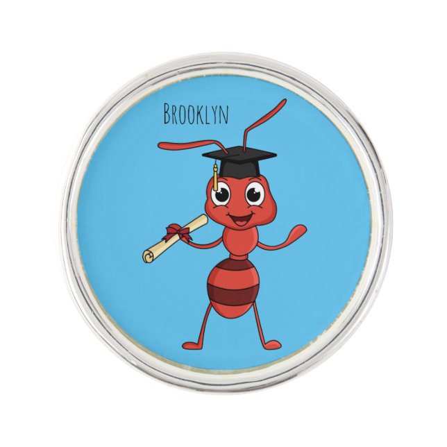 Cute happy red ant cartoon lapel pin (Front)
