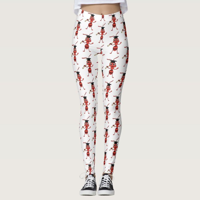 Cute happy red ant cartoon  leggings (Front)